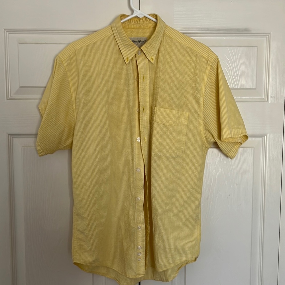 🔥Mens Eddie Bauer Sm short sleeve dress shirt seersucker yellow